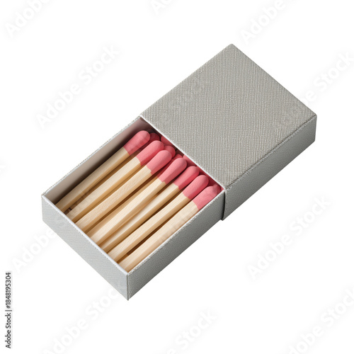 Small Box of Matches With Pink Tips on a Plain Background