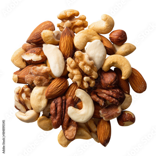 Mixed Nuts Placed Together on a White Background for a Healthy Snack Option