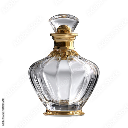 Clear Glass Perfume Bottle With Gold Accents on Display
