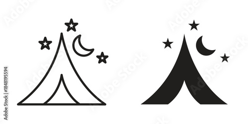 Night camping icon for website, thin line icons. vector logo design