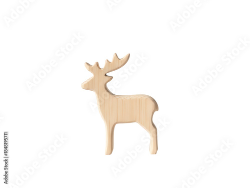 Wooden reindeer decoration on black background natural