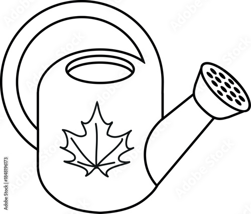 Coloring page with watering can isolated on white background