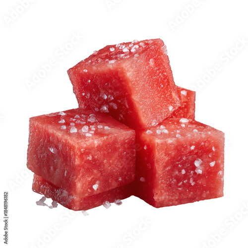Fresh Watermelon Cubes With Salt on Top Placed in a Stack for a Healthy Summe...