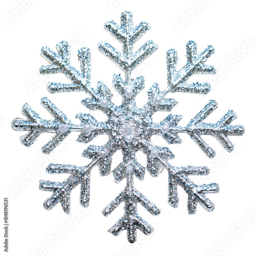 Sparkling Snowflake Decoration on White Background for Holiday Crafts and Win...