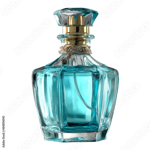 Clear Glass Perfume Bottle Filled With Blue Liquid on a White Surface in Brig...
