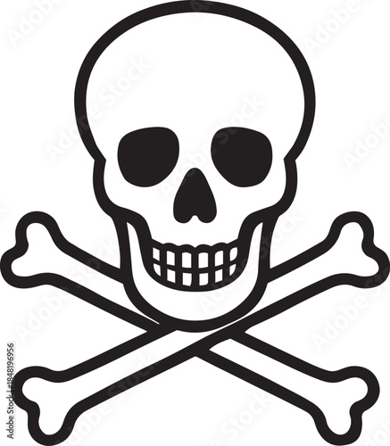 Black and white skull with crossed bones symbol death vector art illustration design template isolated on a white background.

