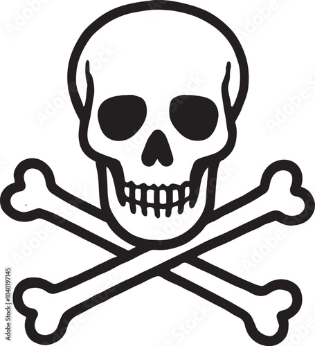 Black and white skull with crossed bones symbol vector art illustration design template isolated on a white background.
