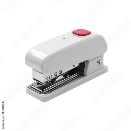 White Stapler Sits on a Flat Surface Ready for Use During Office Tasks and Pr...