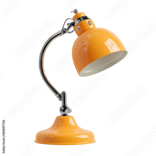 Vintage Lamp With Yellow Shade and Chrome Arm Sits on a Table in a Room With ...