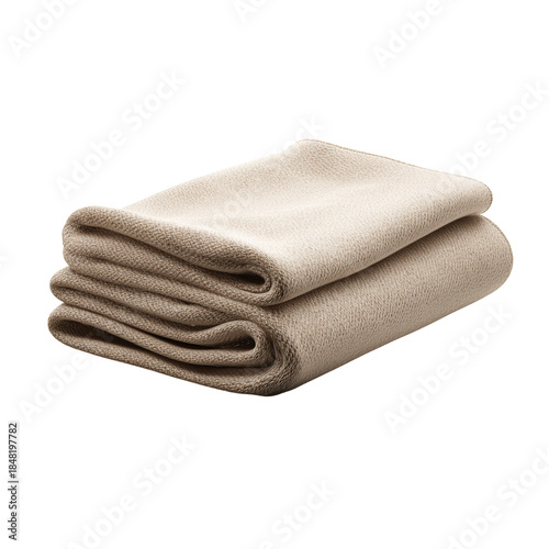 Soft Beige Blanket Folded on a Surface in a Simple Indoor Setting During Dayl...