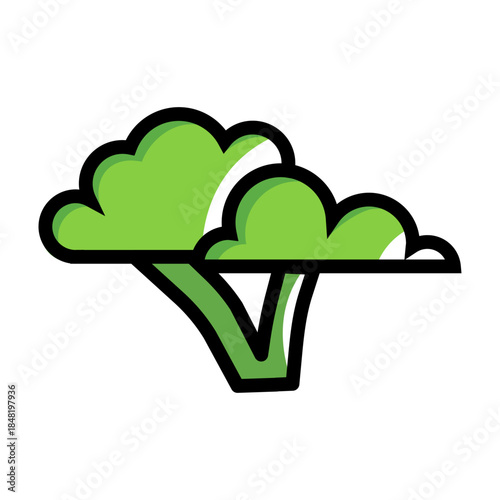 Bright cartoon-style broccoli floret with bold outlines and simple shapes. Ideal for food graphics, stickers, children s materials, healthy eating themes, packaging, and playful modern design projects