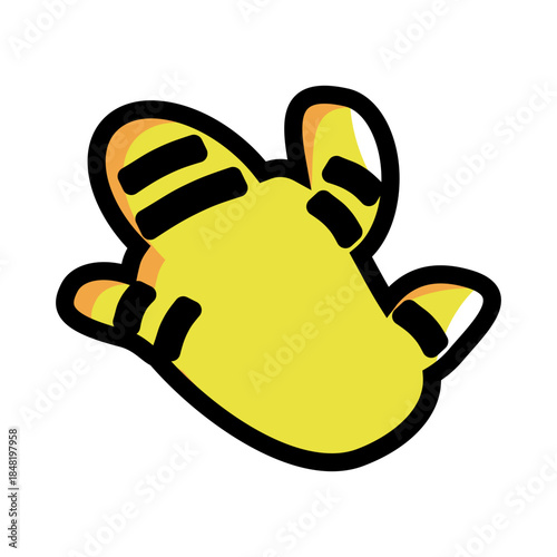 Cartoon-style yellow creature shown from the back with large ears and bold black stripes. Simple, playful design suitable for stickers, digital art, children s materials, and modern graphic projects