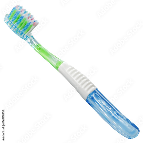 Bright Colored Toothbrush on a White Background Ready for Daily Dental Care R...