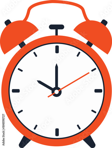 Orange alarm clock vector artwork with black hands and bells showing 10: 00 time isolated on a white background.