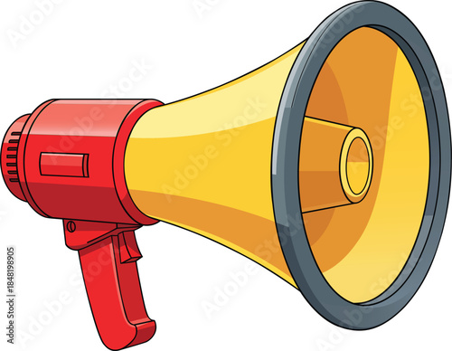 Vector Illustration design of a red and yellow megaphone with a black rim isolated on a white background. Loudspeaker vector icon with a colorful vibe on a white background.