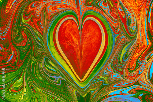 Abstract ebru marbling texture with heart shapes and love concept