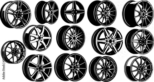 silhouettes of cars rims  - vector white background