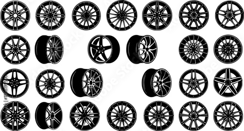 silhouettes of cars rims  - vector white background