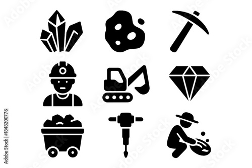 Tools, minerals, and equipment used in mining and geological exploration