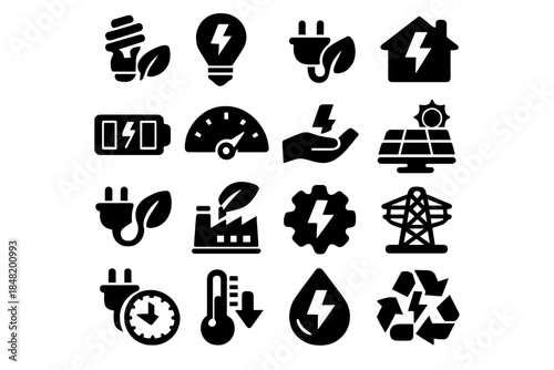 Solid black graphic elements for renewable energy, electricity, power, and environmental conservation