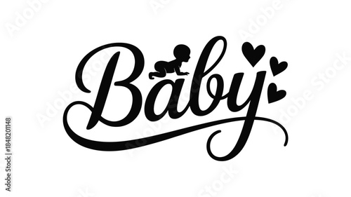 Adorable baby silhouette with hearts and elegant typography design