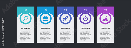 Progress bar featuring 5 arrow-shaped elements, symbolizing the five stages of business strategy and progression. Clean timeline infographic design template. Vector for mobile presentation.