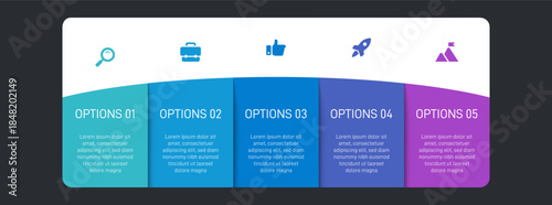 Progress bar featuring 5 arrow-shaped elements, symbolizing the five stages of business strategy and progression. Clean timeline infographic design template. Vector for mobile presentation.