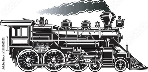 A classic steam locomotive train silhouette detailed black vector illustration 2