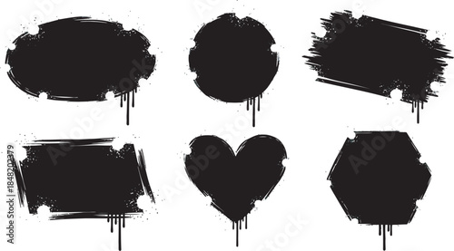Dynamic Set of Rough Black Paint Splatter Grunge Frames with Dripping Effects, Versatile Design Elements 2