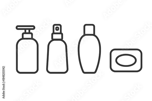 Four basic outline icons for hygiene and cosmetic containers