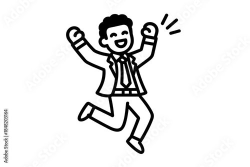 Excited businessman jumping high in gesture of success and achievement
