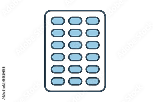 Outline icon of blister pack containing multiple oval shaped pills or capsules