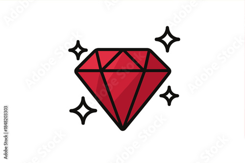 Shiny red ruby gemstone icon featuring bright sparkle accents