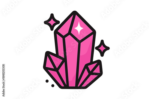 Pink quartz crystal cluster icon with bright sparkles