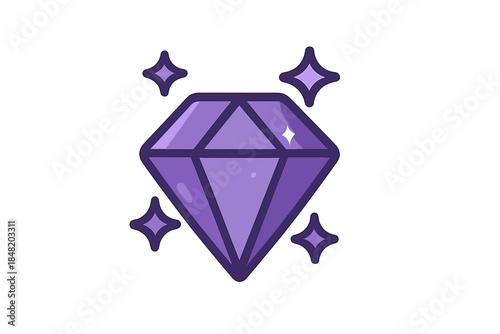 Shiny purple gemstone icon with bright sparkling highlights