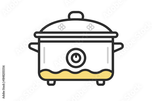 Minimalist slow cooker appliance icon featuring a power button detail