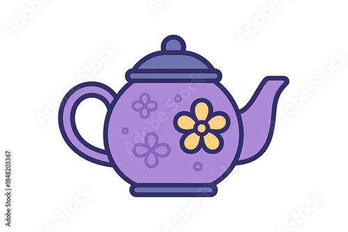 Purple teapot with yellow and outline floral decoration