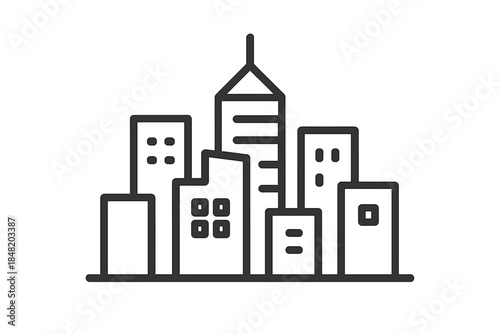 Modern city skyline outline featuring various skyscrapers and high-rise buildings