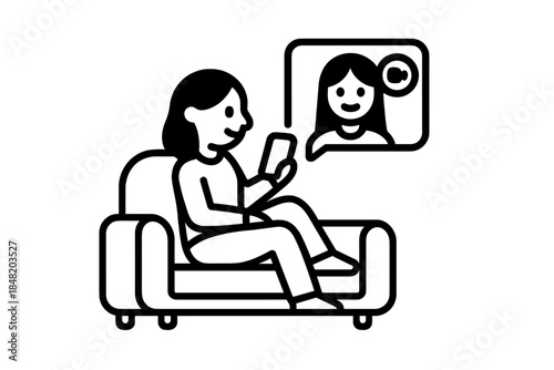 Woman relaxing on sofa during video call on mobile phone