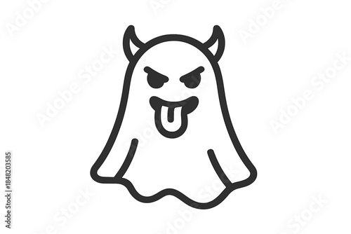 Mischievous devil ghost character icon with tongue sticking out