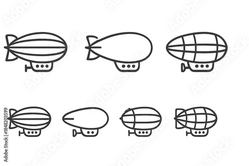 Collection of stylized blimp and airship outline icons for aviation concepts