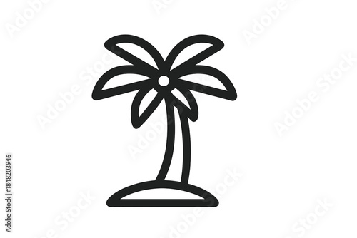 Minimalist black outline icon of a single palm tree on a small mound