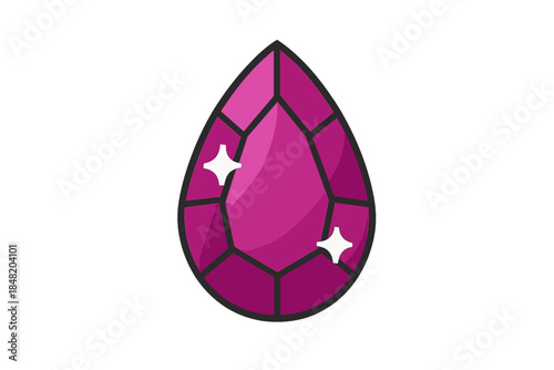 Shiny magenta gemstone icon with teardrop cut and bright sparkle highlights