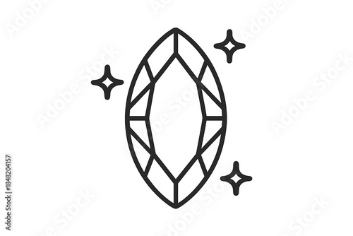 Marquise cut gemstone outline icon with sparkle accents