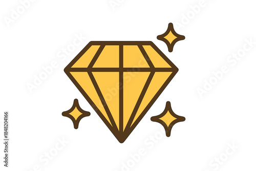 Shiny yellow diamond gemstone icon with sparkle accents