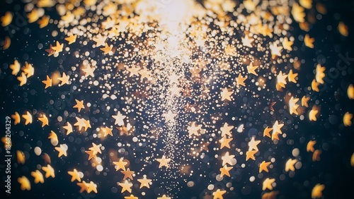 Sparkling Golden Stars with Festive Bokeh Effect