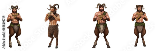 Set of Pan, Greek God of Nature and the Wild, with Transparent Background, png oil paint