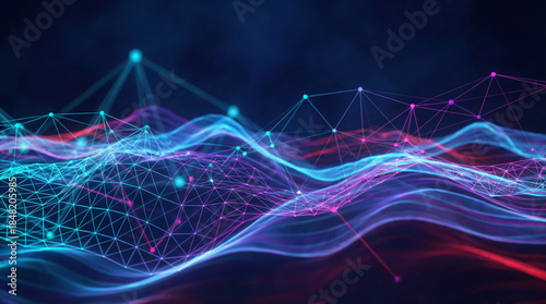 Futuristic Technology Design Showcases Vibrant Abstract Blue Lines and Digital Waves in a Dark, Intricate Energy Pattern