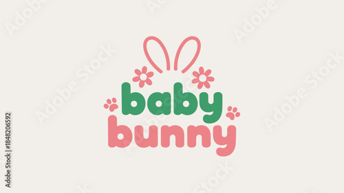 Cute baby bunny logo with flowers and bunny ears