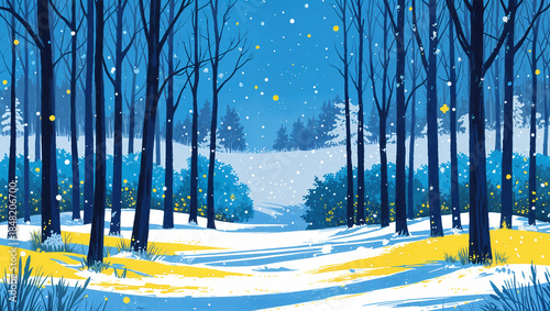 Winter forest path covered with snow illustration